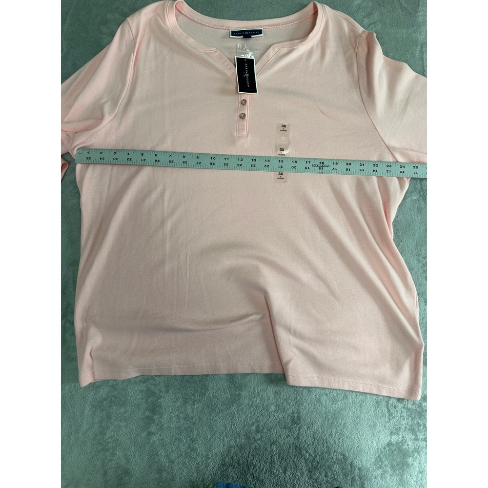 Karen Scott Plus Womens 3X Pink Cotton 3/4 Sleeve Henley Top NWT - Picture 5 of 10